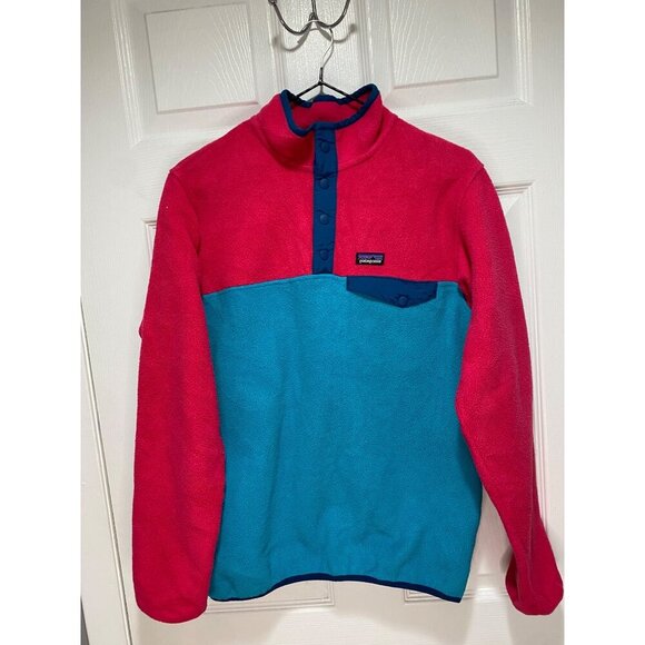 Patagonia Girls' Size XXL Pink and Blue Synchilla Snap-T Pullover Fleece - Picture 1 of 5